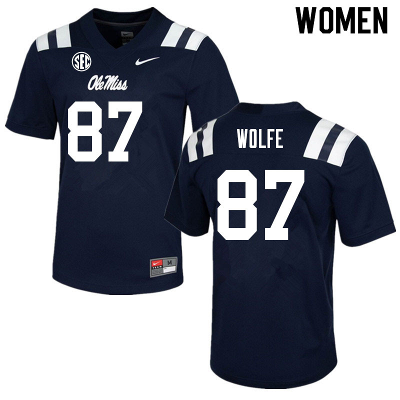 Women #87 Hudson Wolfe Ole Miss Rebels College Football Jerseys Sale-Navy